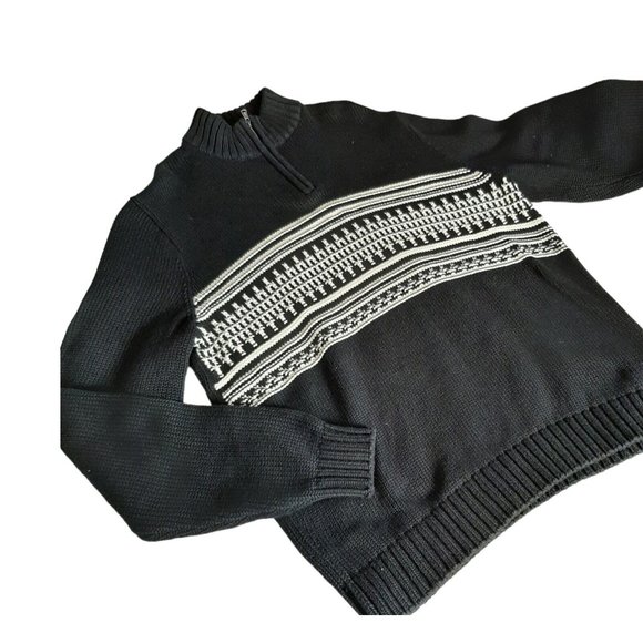 CHAPS Men’s Classic 1/4 Zip Arctic Sweater Black White Knit 100% Cotton XLarge - Picture 4 of 12